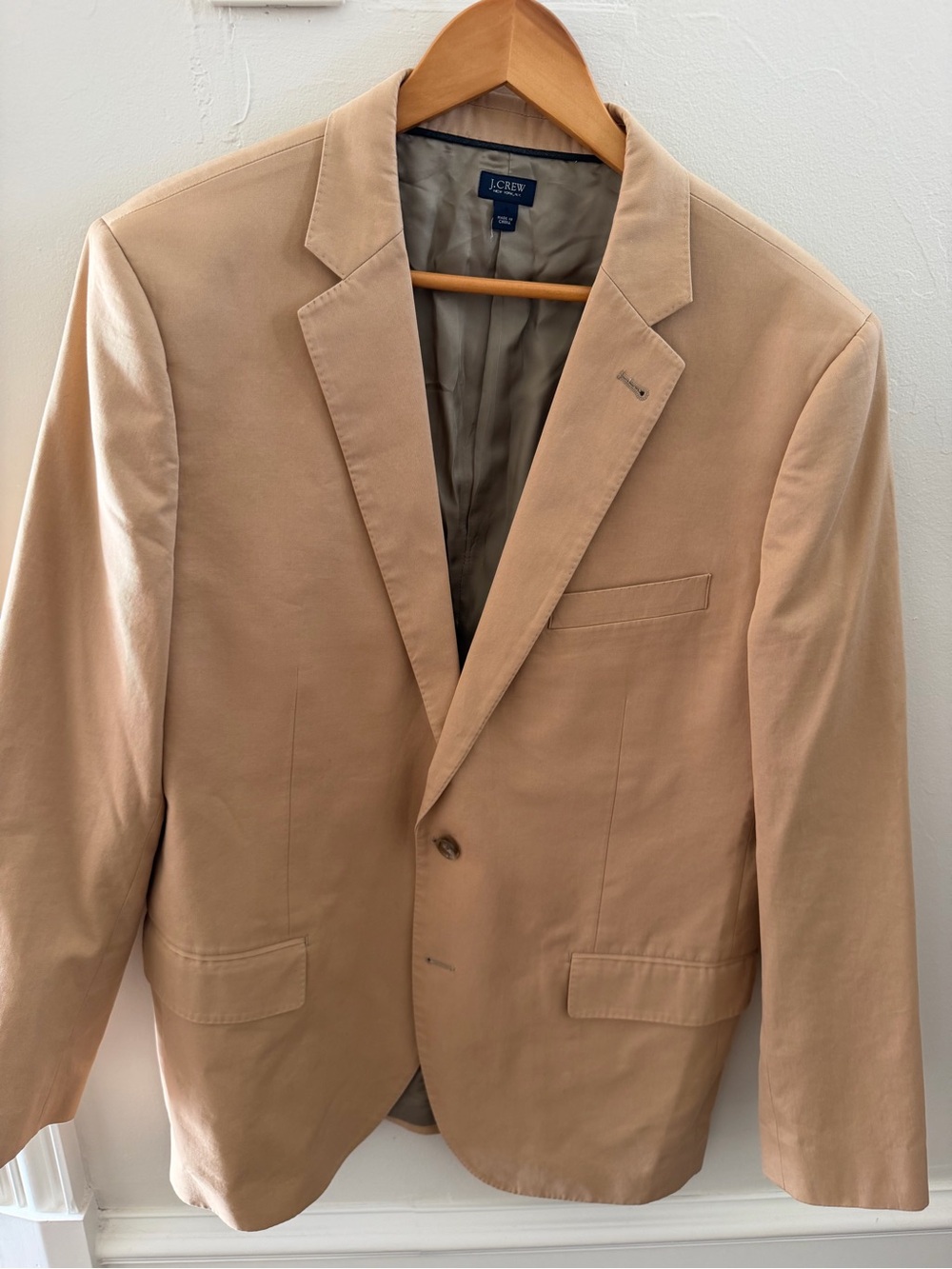 J.Crew Aldridge Jacket Men’s 44R Camel Cotton Blazer, Italian Fabric